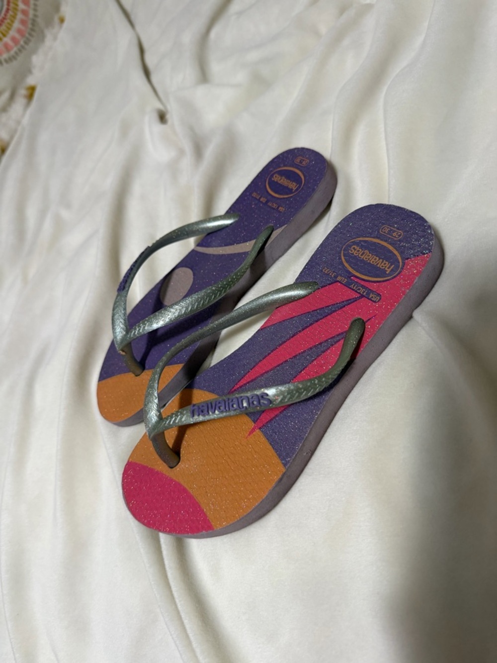 Havaianas Kids Purple Flip Flops with Pink and Orange Accents 13/1
